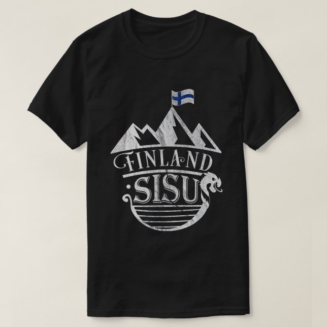 Camiseta Vintage Sisu Viking Ship Flag of Finland  (Frente do Design)