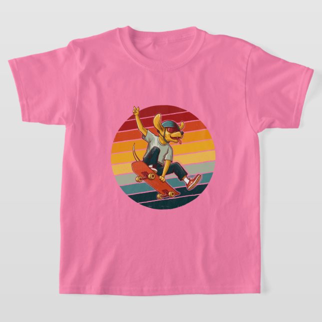 Camiseta Vintage Skater Dog in Retro Circle (Postura )