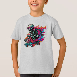 Camiseta Vintage Skeleton em Skateboard boys Halloween