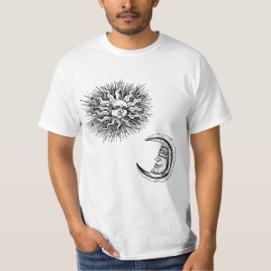 Camiseta Vintage Sketch da Lua Mística e do Sol