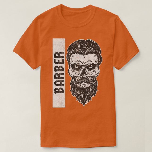 Camiseta Vintage Skull com Beard Barber presente (Frente do Design)