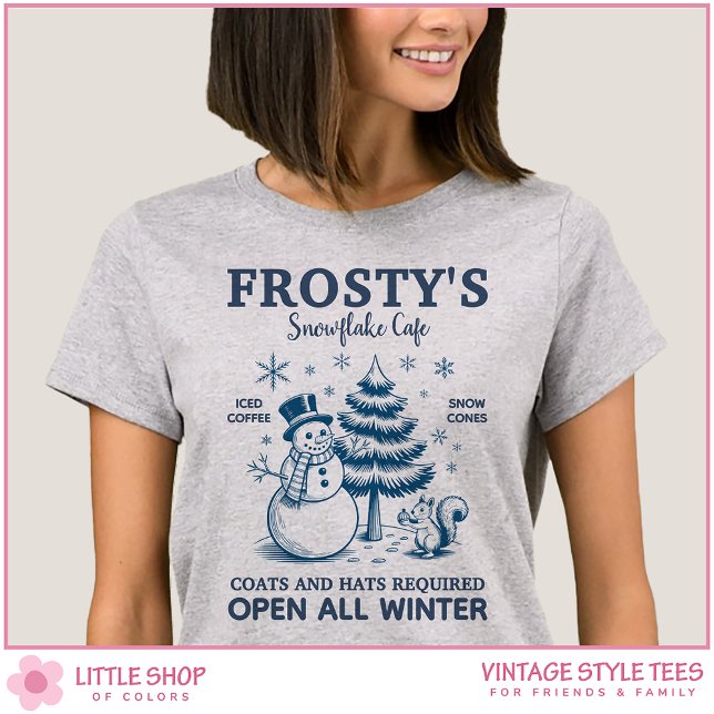 Camiseta Vintage Snowman Frosty's Snowflake Cafe (Criador carregado)