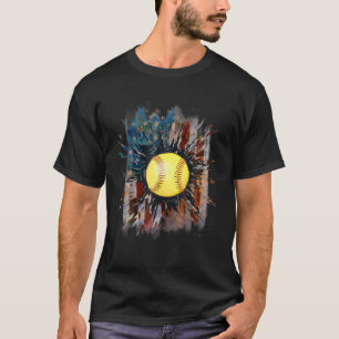 Camiseta Vintage Softball 4Th Of July Men Usa American Flag