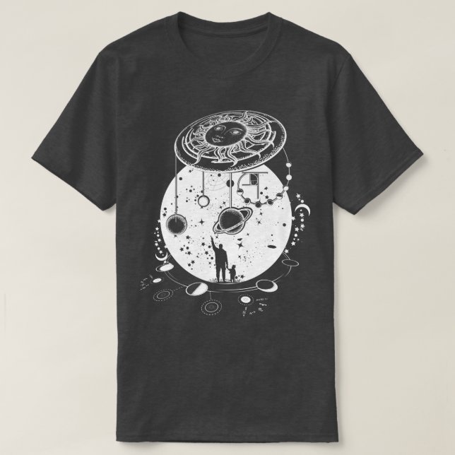 Camiseta Vintage Solar System Astronomy Science Padre e (Frente do Design)