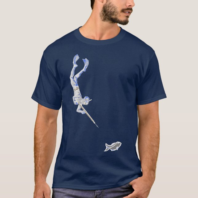 Camiseta Vintage Spearfish Diver com Speargun e Peixes (Frente)