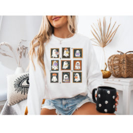 Camiseta Vintage Stamp Halloween Fantasmas Lendo Livros