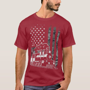 Camiseta Vintage Steam Train Camo EUA Bandeira americana