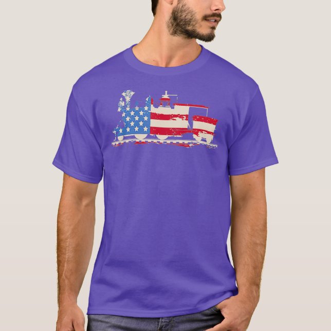 Camiseta Vintage Steam Train Camo EUA Flag Gift (Frente)