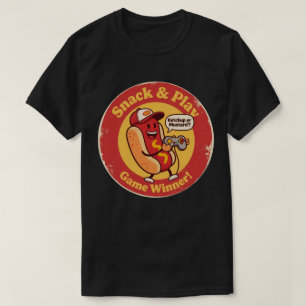 Camiseta Vintage Style Cartoon Hot Dog com Controlador