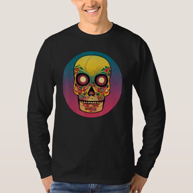 Camiseta Vintage Sugar Skull Hand Illustration Calavera (Frente)