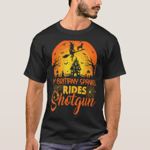 Camiseta Vintage Sunset Brittany Spaniel Dog Ride Shotgun H