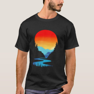 Camiseta Vintage Sunset Mounets Outdoor Nature Love Long