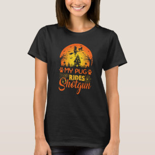 Camiseta Vintage Sunset My Pug Dog Ride Shotgun Halloween