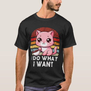 Camiseta Vintage Sunset Pink Cat Eu Faço O Que Quero Garota