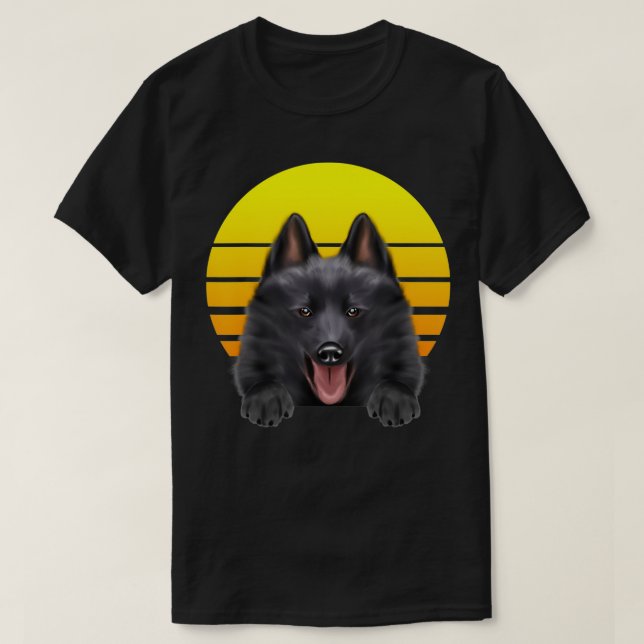 Camiseta Vintage Sunset Schipperke Dog Lover  (Frente do Design)