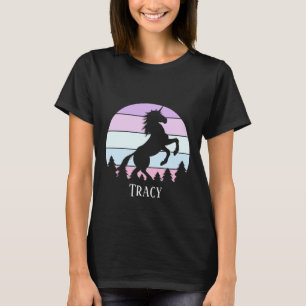 Camiseta Vintage Sunset Unicorn Nome em Criação Data Aniv