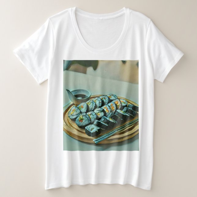 Camiseta Vintage Sushi Trabalho de arte (Frente do Design)