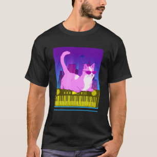 Camiseta Vintage Synthesizer Cat Retro Syntro Tecb Vaporwav
