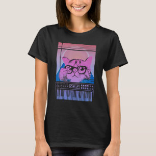 Camiseta Vintage Synthesizer Cat Retro Syntro Tecb Vaporwav