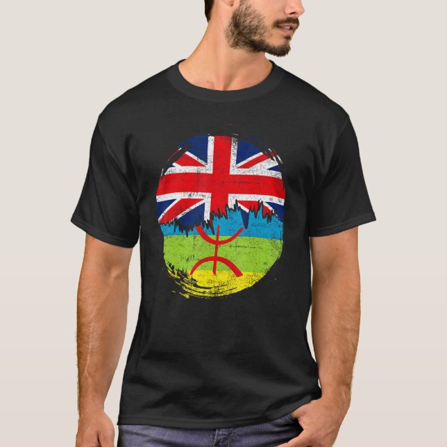 Camiseta Vintage Tamazight com British Flag Roots Amazigh (Frente)