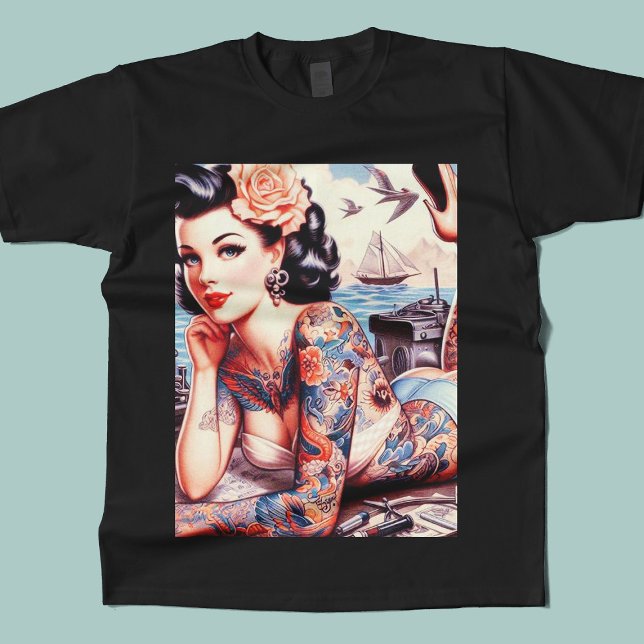 Camiseta Vintage Tattoo Old School Girl (Criador carregado)