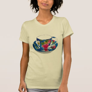 Camiseta Vintage Teacups em aquarela original ilustração