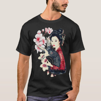 Camiseta Vintage Tradicional Japonesa Lady Geisha Kimono Re