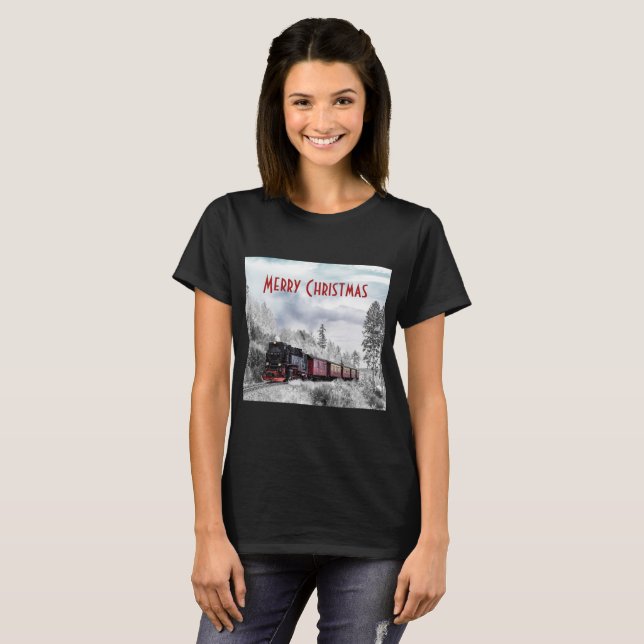 Camiseta Vintage Train Winter Christmas Cena (Frente Completa)