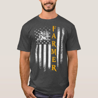 Camiseta Vintage Trator Farmer American Flag Farming