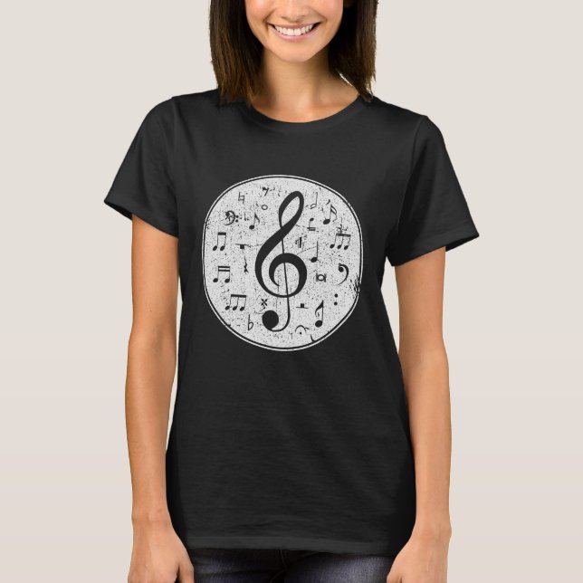 Camiseta Vintage Treble Clef Music Notes Design (Frente)