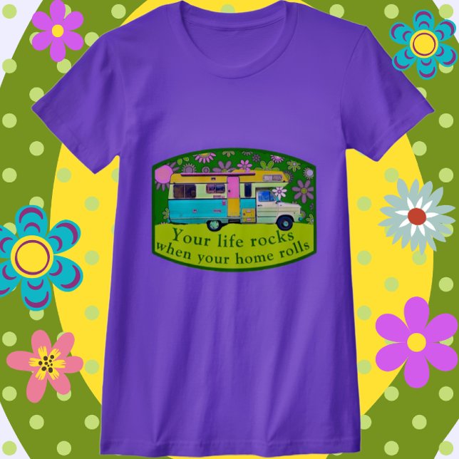 Camiseta Vintage Truck Camper Life Rocks Mod Flowers (Criador carregado)