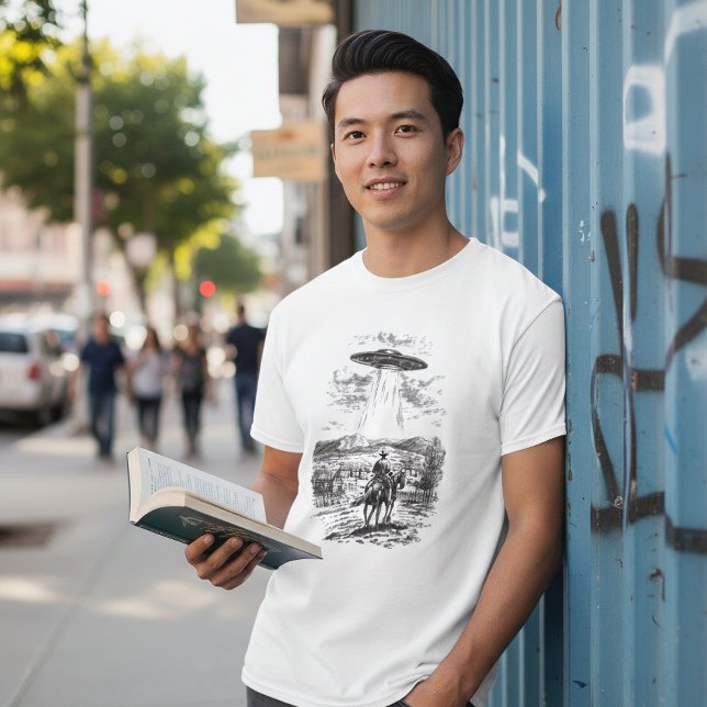 Camiseta Vintage UFO Cow Abduction Illustration (Criador carregado)