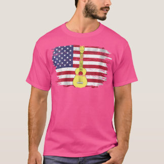 Camiseta Vintage Ukulele Com Bandeira Americana - Para Orqu