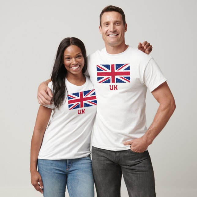 Camiseta Vintage Union Jack Flag (Red"UK" Text) (Unissex)