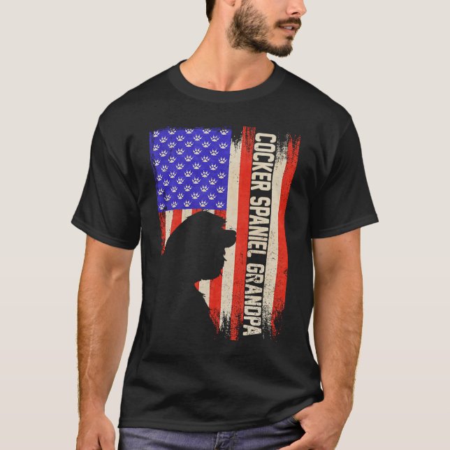 Camiseta Vintage US Flag Cocker Spaniel Grandpa Si (Frente)