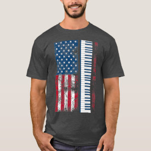 Camiseta Vintage US Flag Piano Cute Keyboardistas Engraçado