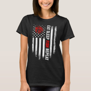 Camiseta Vintage USA American Flag Come Sleep Fish Repete F