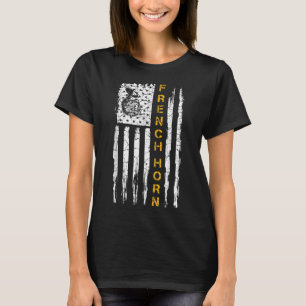 Camiseta Vintage USA American Flag French Horn Musical Sil