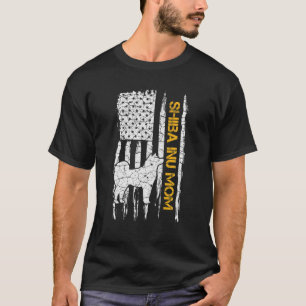 Camiseta Vintage USA Flag Americana Shiba Inu Dog Mãe Silho