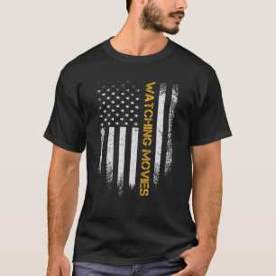 Camiseta Vintage USA Flag Americano Assistindo Filmes Engra