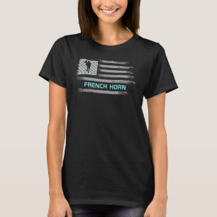 Camiseta Vintage Usa Flag French Horn Musical Silhouette