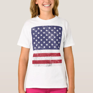 Camiseta Vintage USA Flag Patriótico Americano Red White Bl