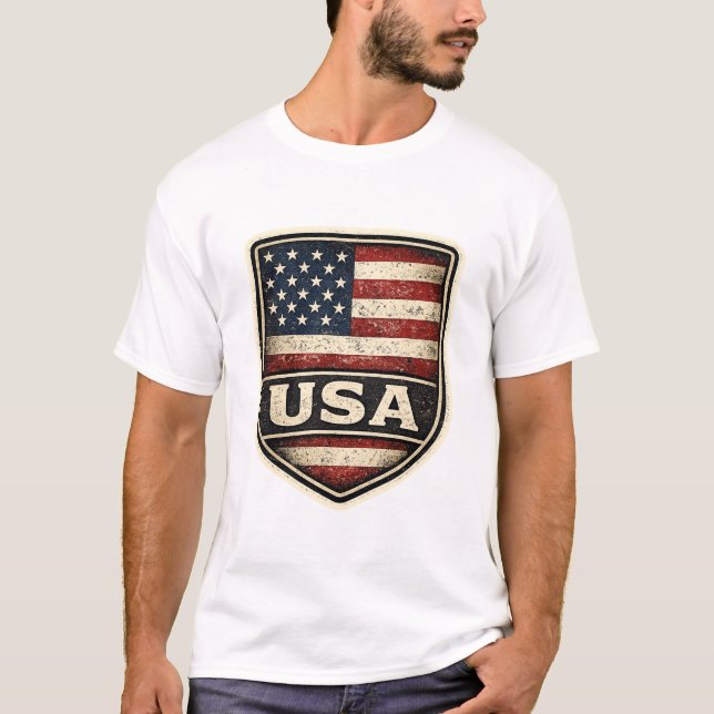 Camiseta Vintage USA Flag Shield | Ameri Desgastad (Frente)