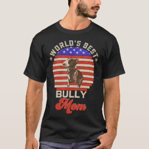 Camiseta Vintage USA Flag World Best Bull Terrier Mãe Bul