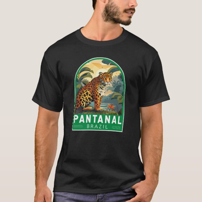 Camiseta Vintage Viagem de arte Pantanal Brasil Jaguar (Frente)