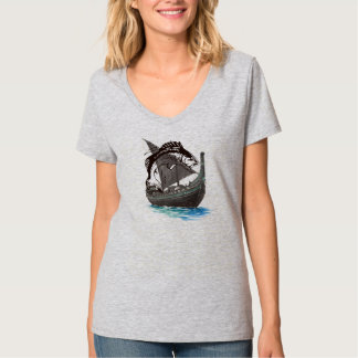 Camiseta Vintage Viking Longship & Salmon Silhouette | Nord