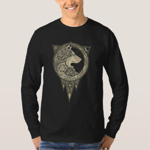 Camiseta Vintage Vikings Celtic Mythology Fenrir Wolf Runf