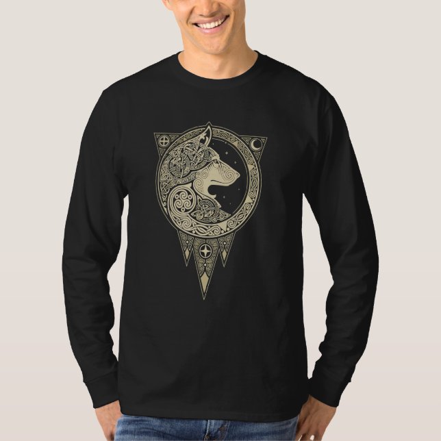 Camiseta Vintage Vikings Celtic Mythology Fenrir Wolf Runf (Frente)