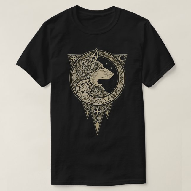 Camiseta Vintage Vikings mitologia celta fenrir Wolf (Frente do Design)