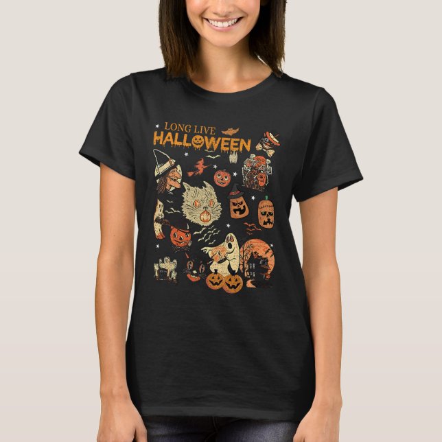 Camiseta Vintage Vintage Pumpkin Witch Ghost Black C (Frente)